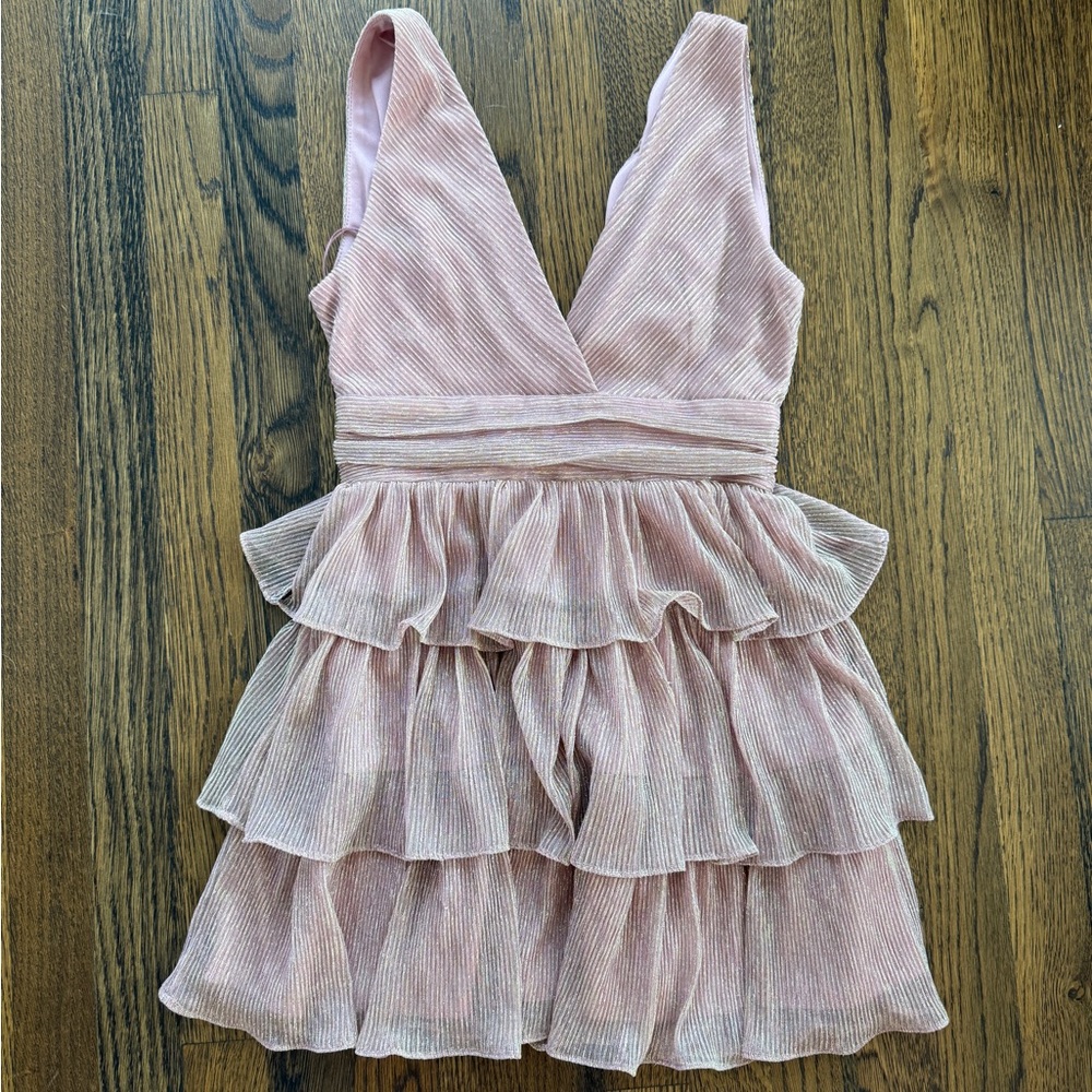 Altar'd State Dusty Pink Lurex Tiered Ruffled Sleeveless Dress